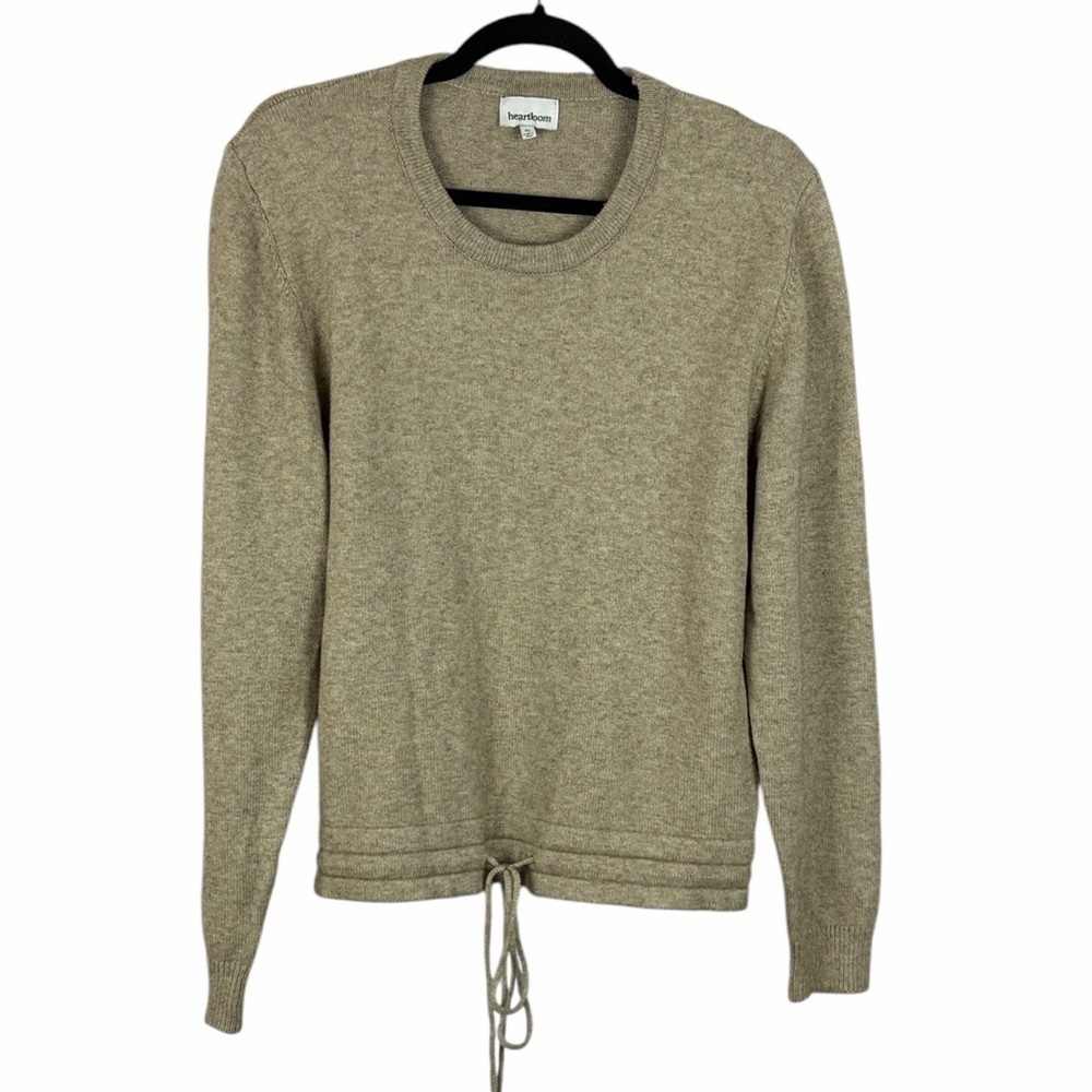 Heartloom Knit Sweater Drawstring Hem Crewneck Olive Tan XL Neutral Minimalist
